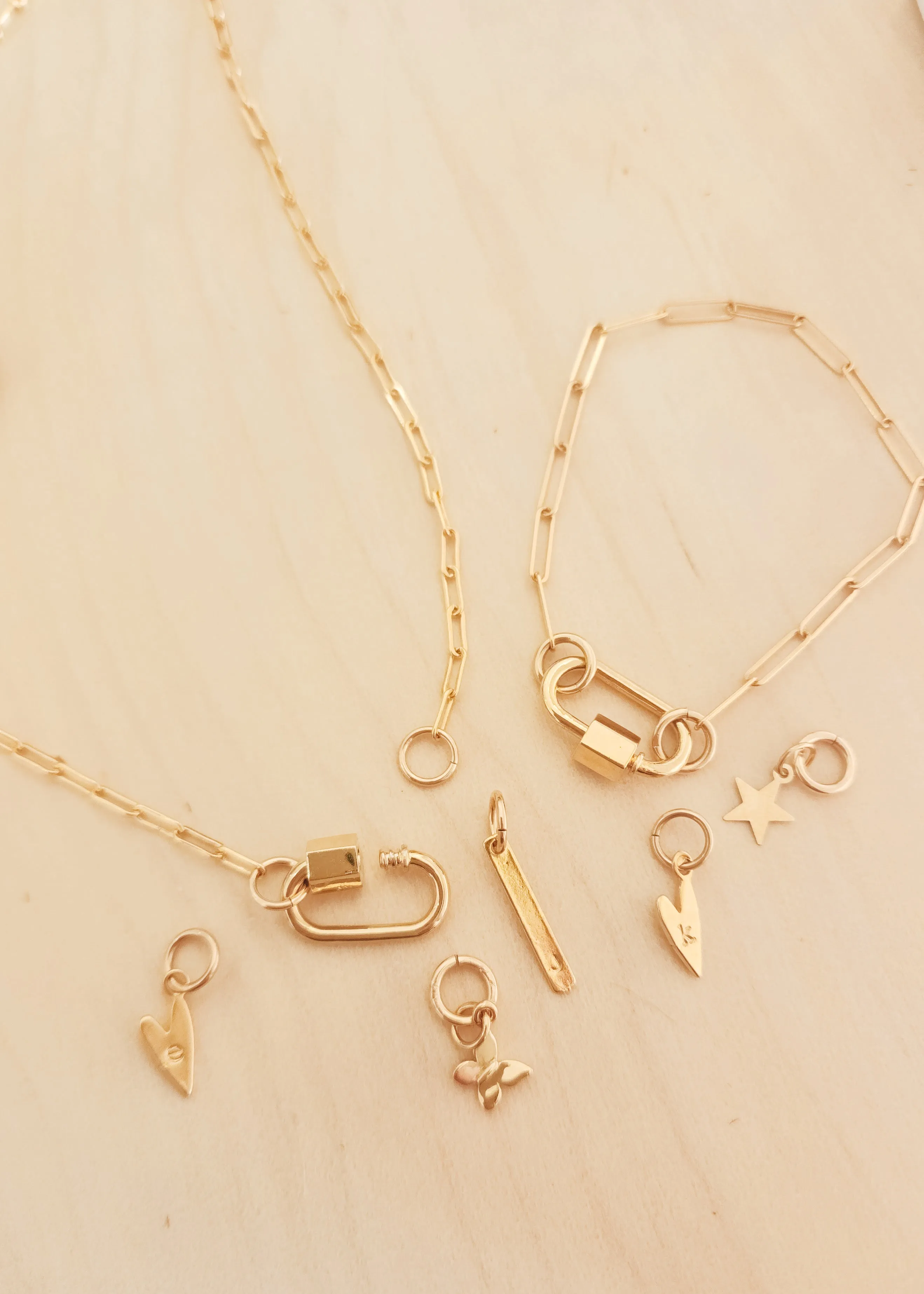 Gold Carabiner Paperclip Charm Bracelet