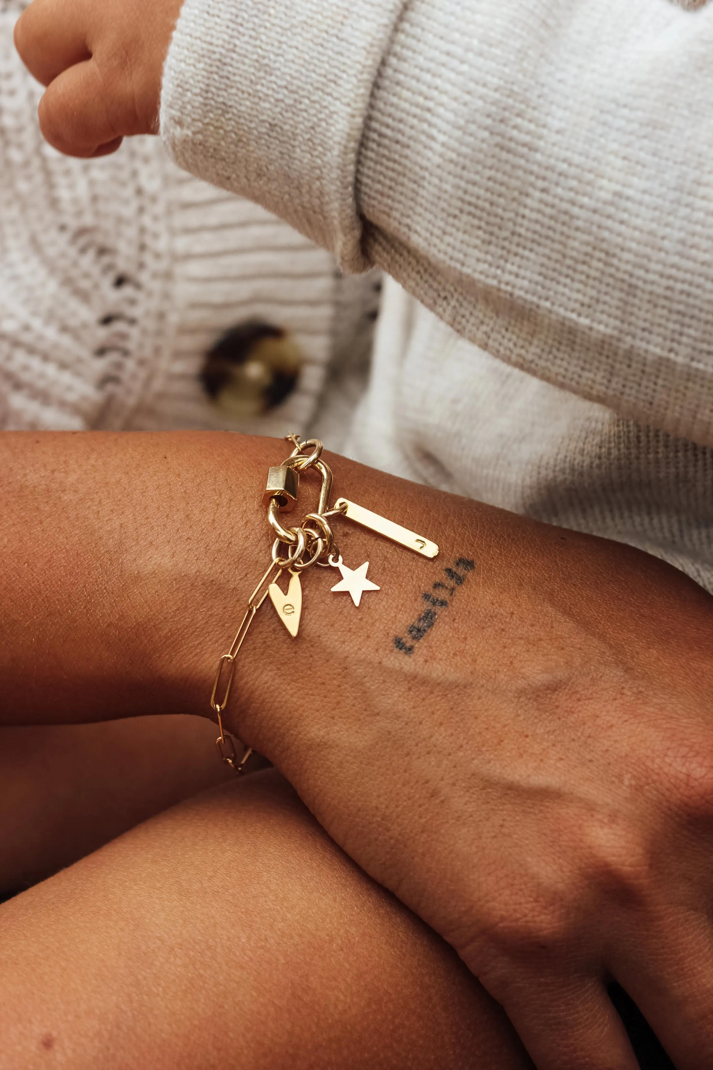 Gold Carabiner Paperclip Charm Bracelet