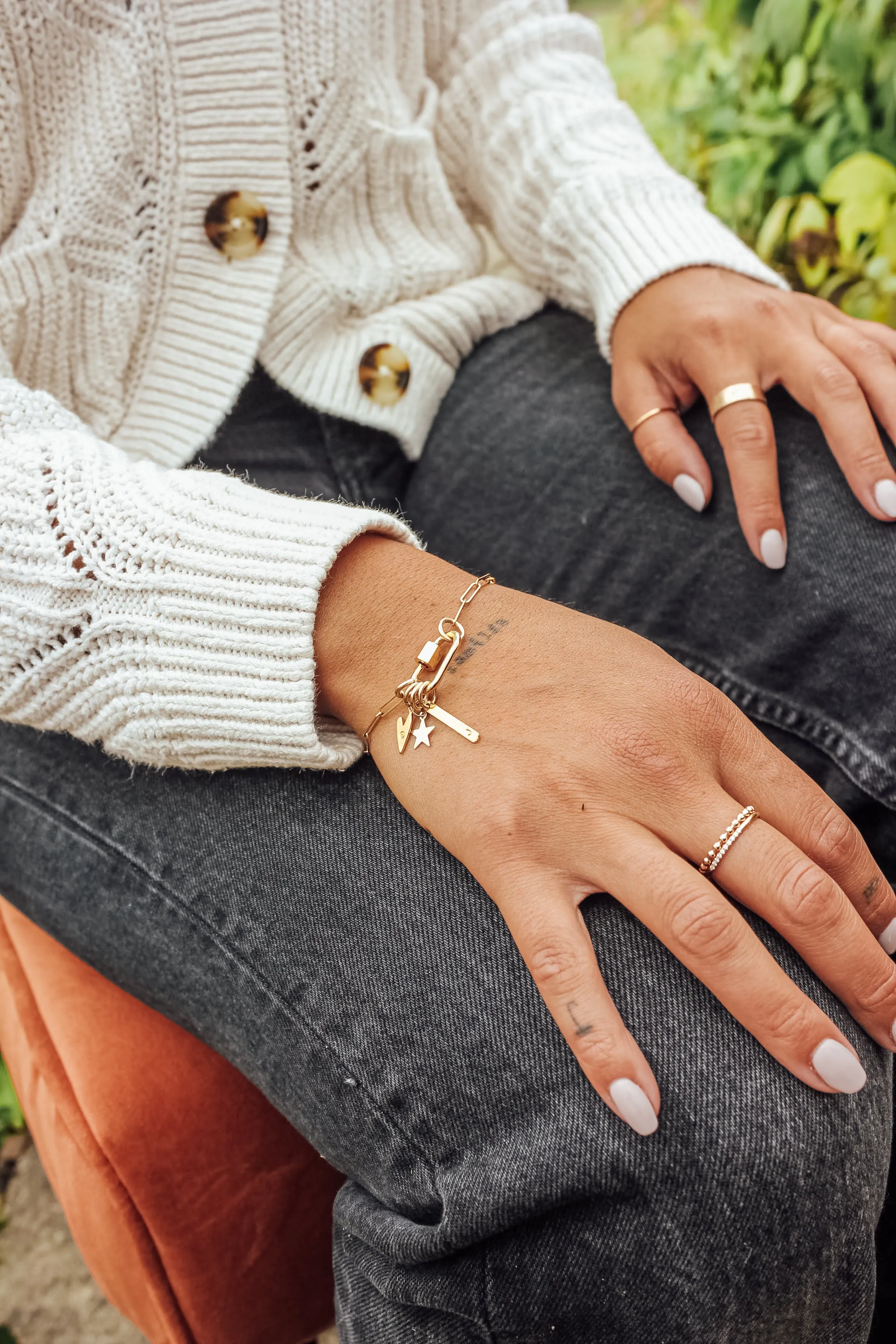 Gold Carabiner Paperclip Charm Bracelet