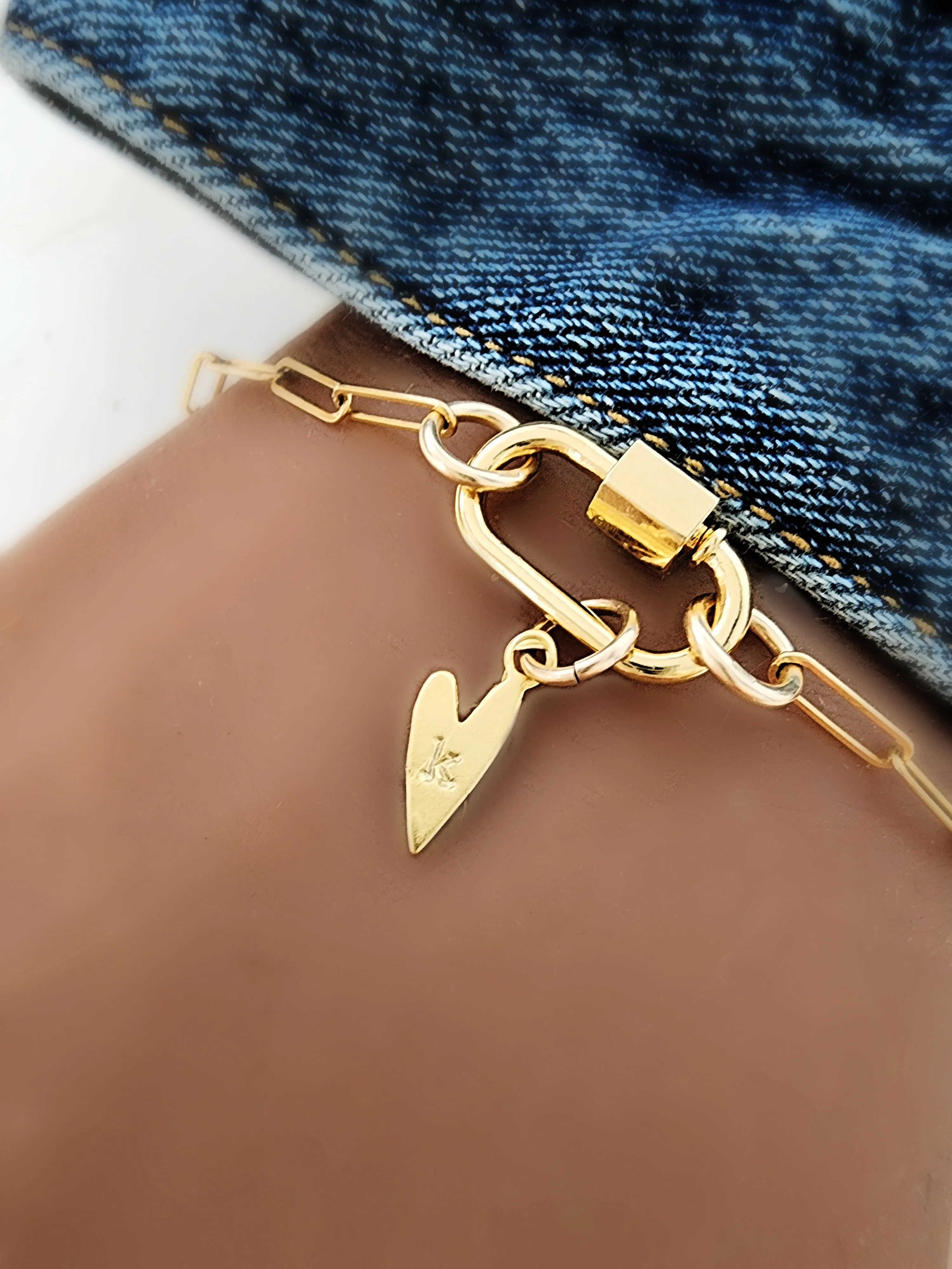 Gold Carabiner Paperclip Charm Bracelet