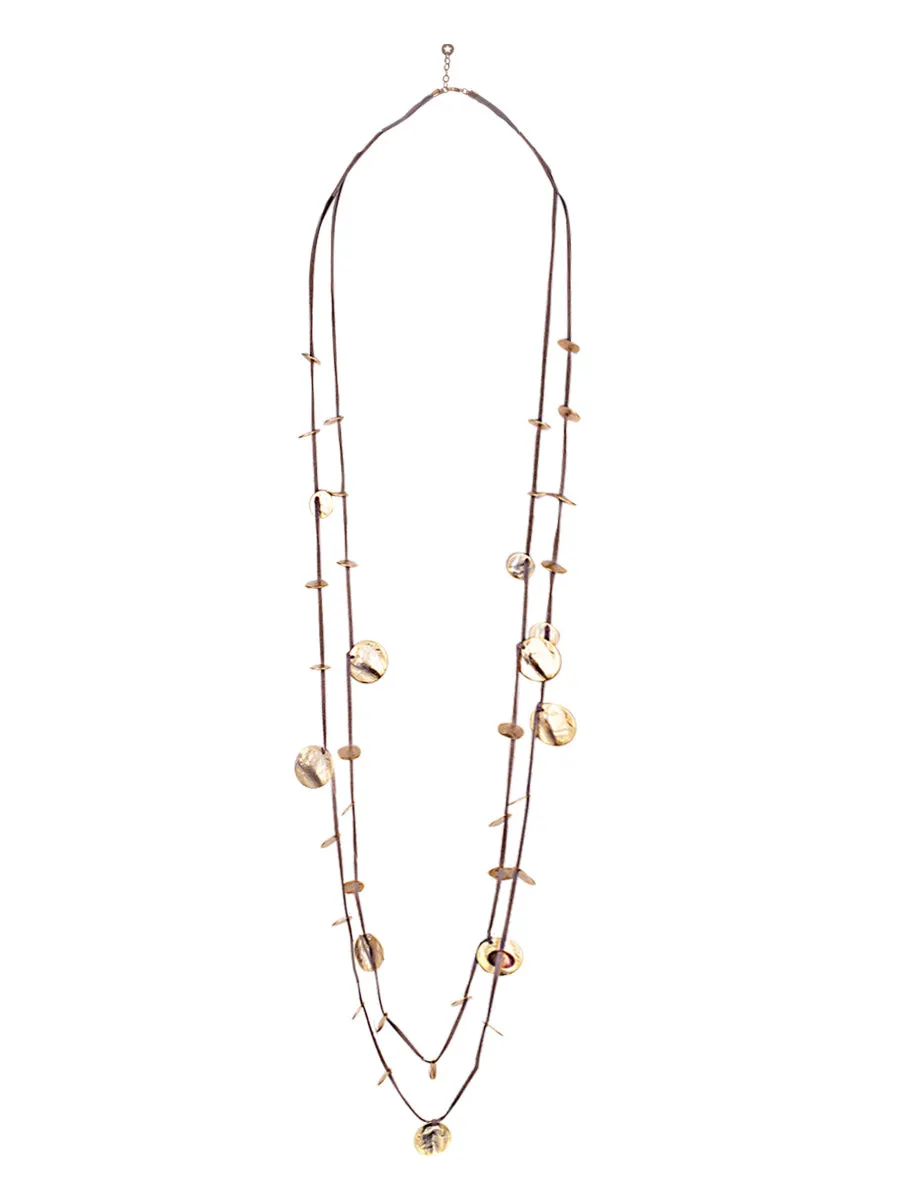 Gold Cord with Bronze Circles Necklace
