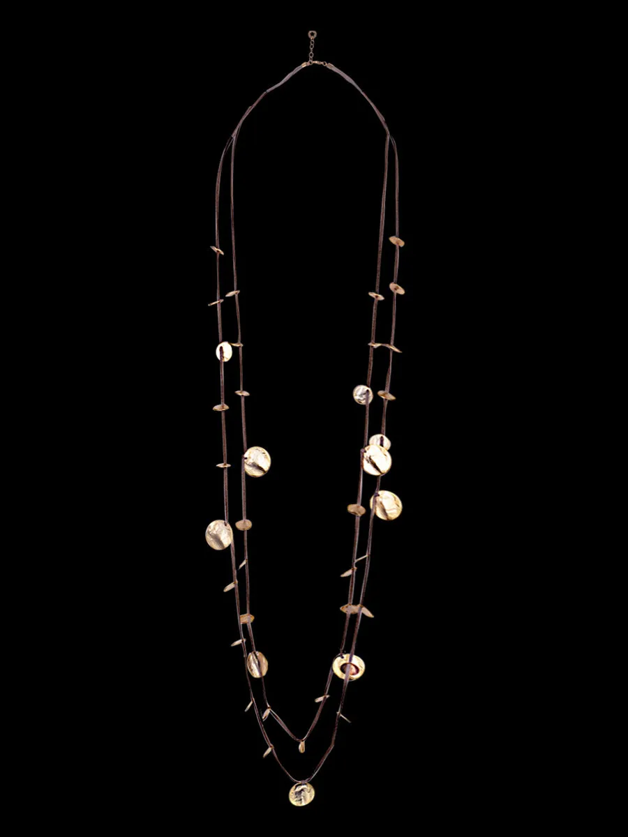 Gold Cord with Bronze Circles Necklace