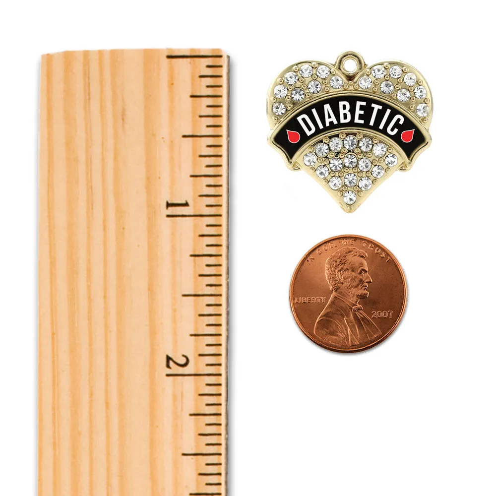 Gold Diabetic Medical Alert Pave Heart Charm Toggle Bracelet