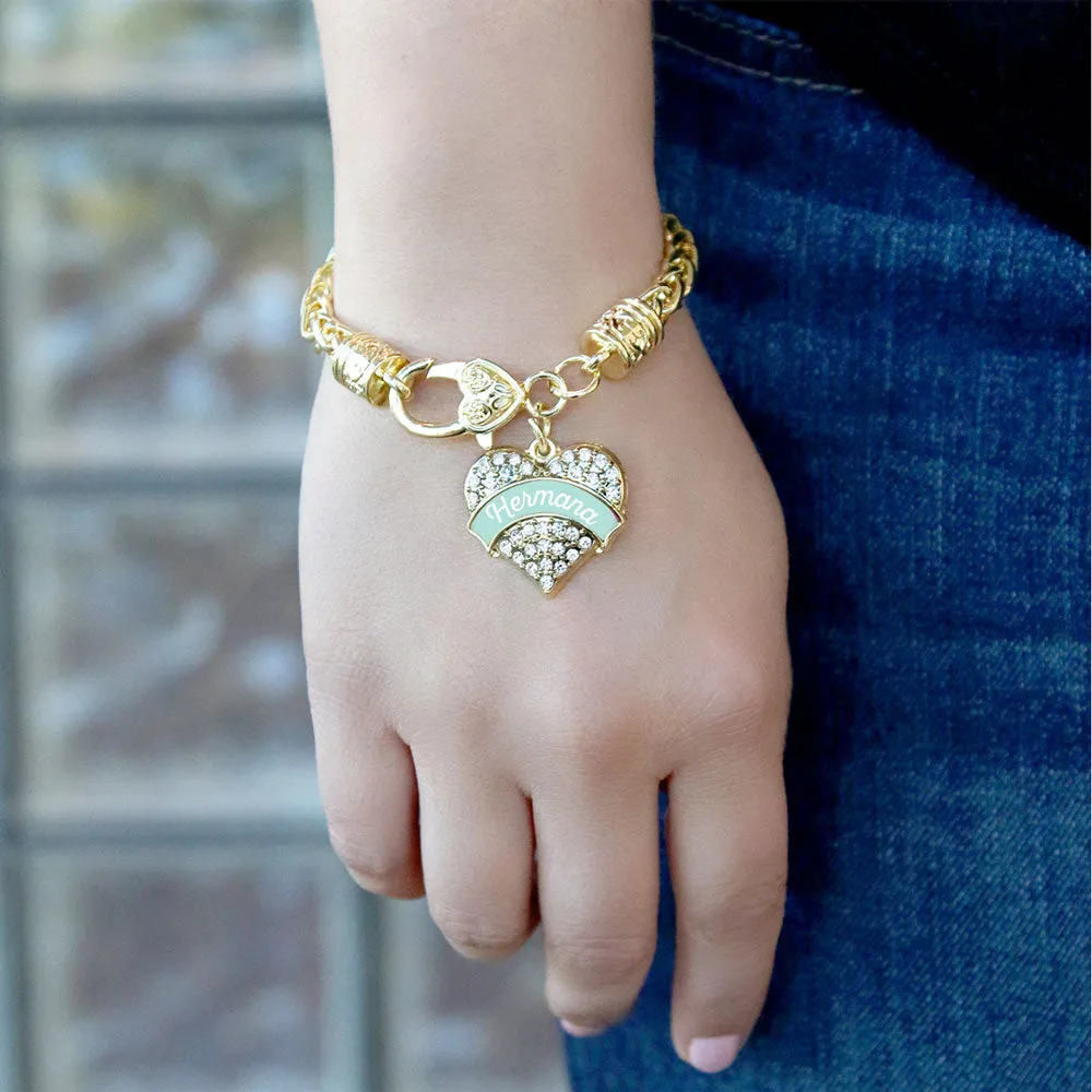 Gold Hermana - Mint Pave Heart Charm Braided Bracelet