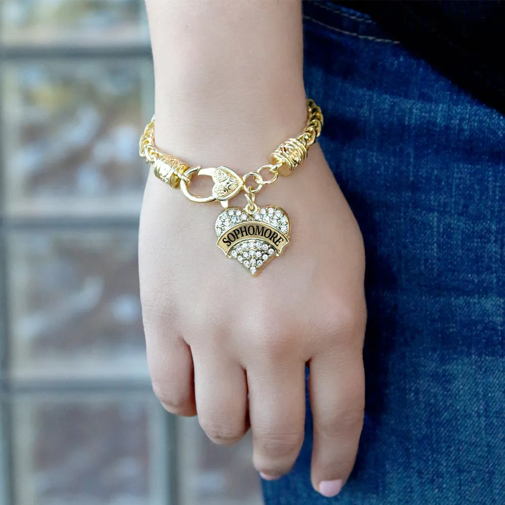 Gold Sophomore Pave Heart Charm Braided Bracelet