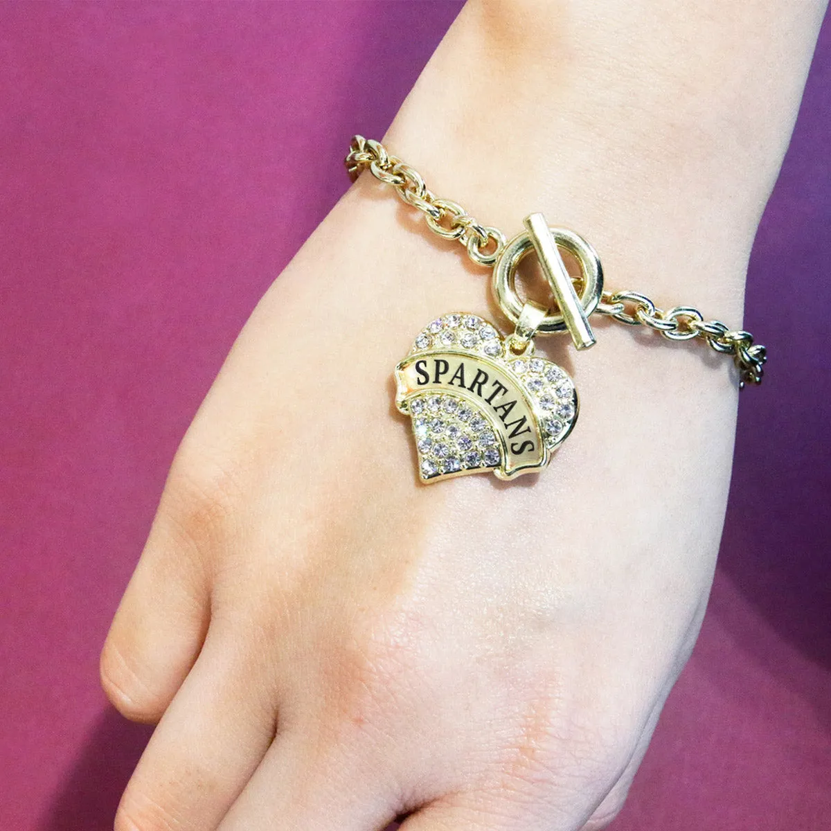Gold Spartans Pave Heart Charm Toggle Bracelet