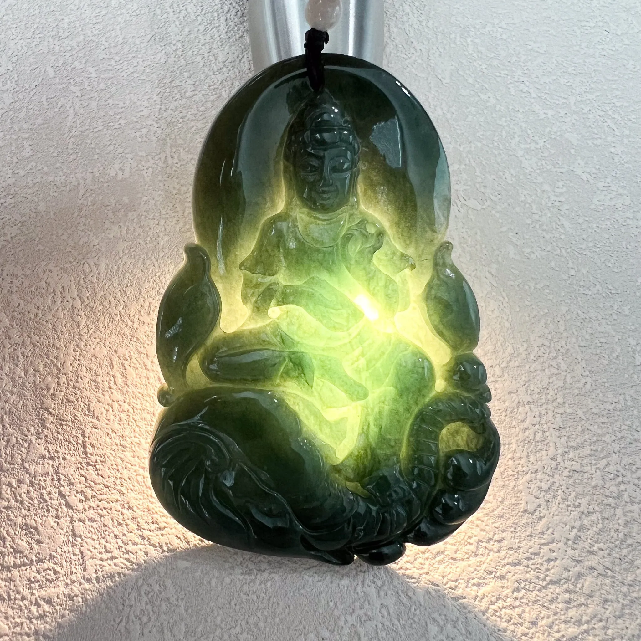 Green Jadeite Jade Samantabhadra Buddha Pendant, Pu Xian, Phổ Hiền Bồ Tát, Buddha with elephant,普贤 Pendant Necklace, YJ-0422-0389325