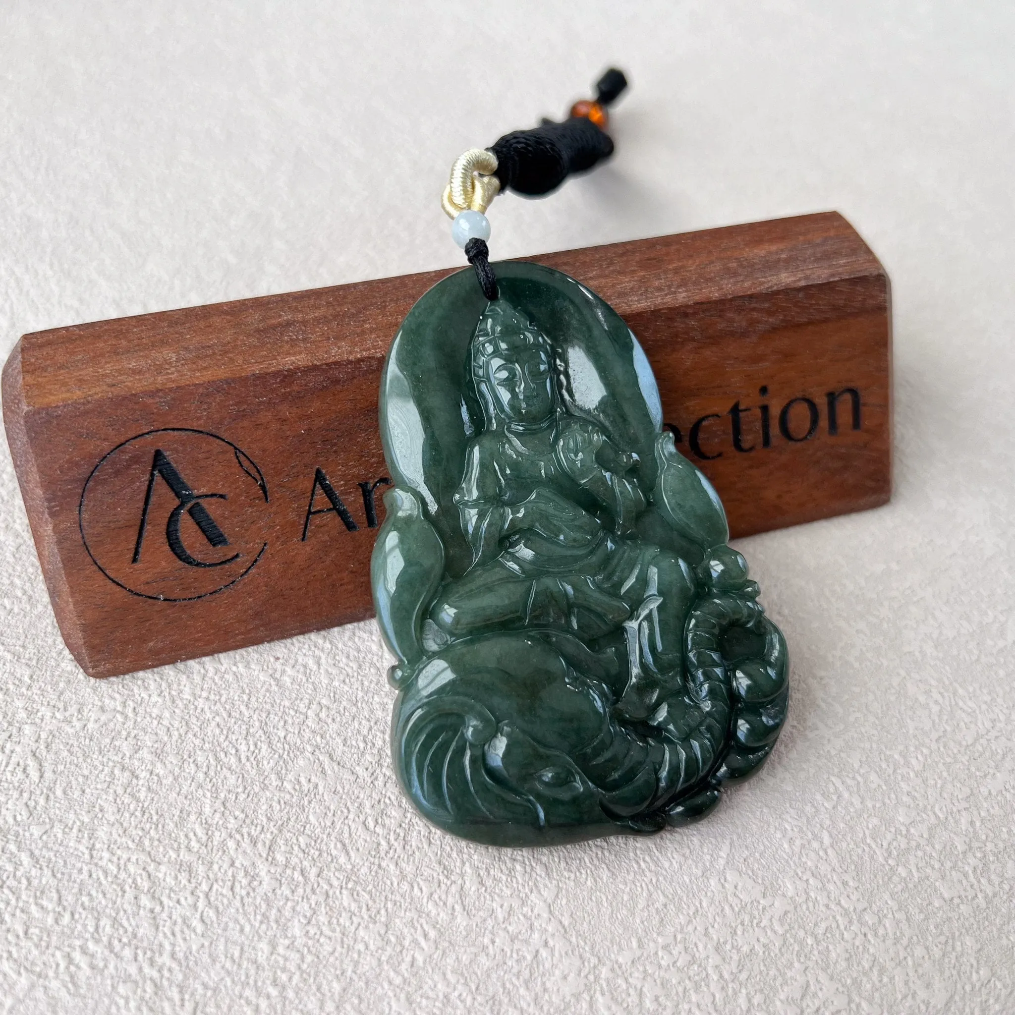 Green Jadeite Jade Samantabhadra Buddha Pendant, Pu Xian, Phổ Hiền Bồ Tát, Buddha with elephant,普贤 Pendant Necklace, YJ-0422-0389325
