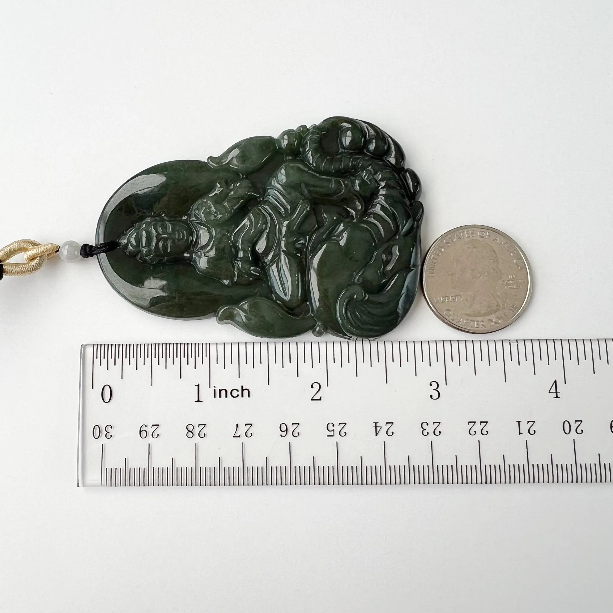 Green Jadeite Jade Samantabhadra Buddha Pendant, Pu Xian, Phổ Hiền Bồ Tát, Buddha with elephant,普贤 Pendant Necklace, YJ-0422-0389325