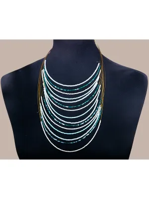 Green Multi Crystals Brass Wire Necklace