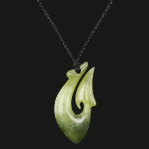 Hand-carved Green Flower Jade Maori Fish Hook Pendant Necklace - Perfect Gift for Her Unique Beauty Everyday Wear Maori Style Green Jade