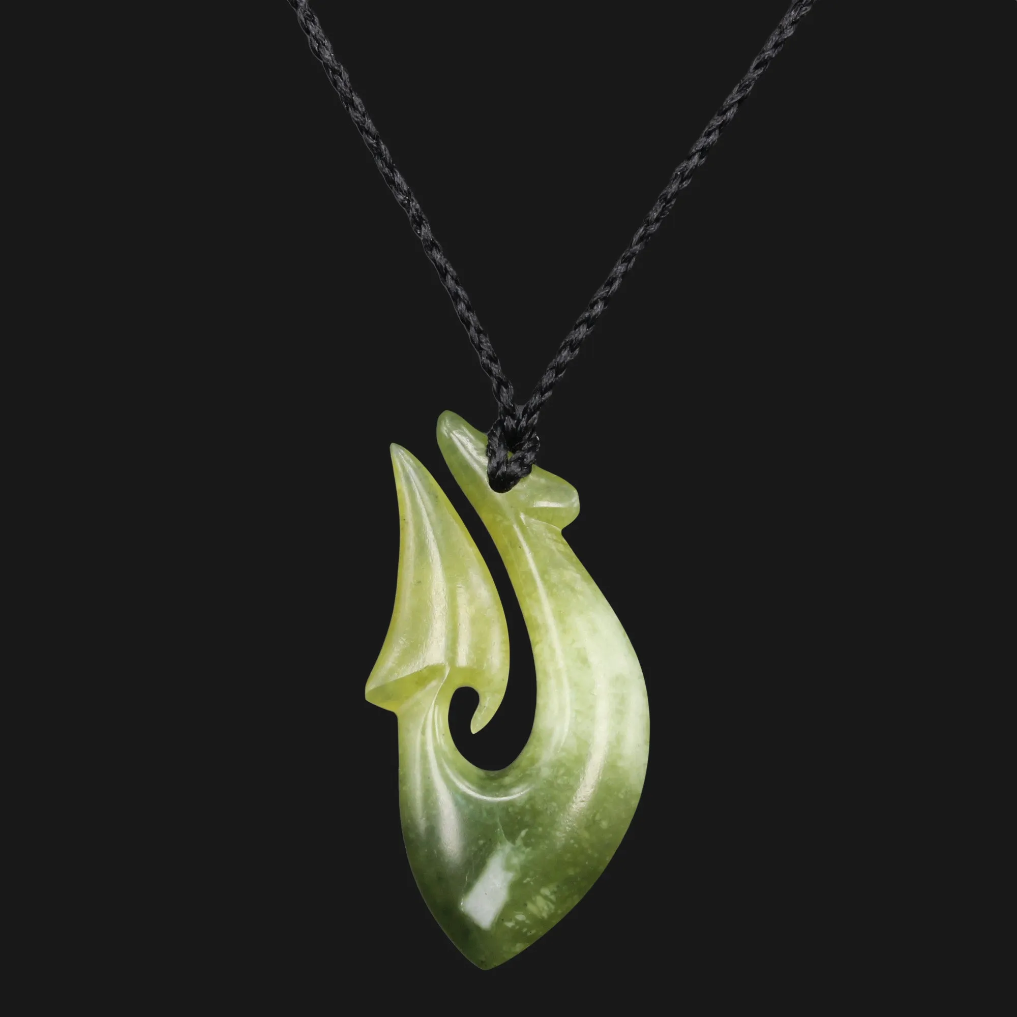Hand-carved Green Flower Jade Maori Fish Hook Pendant Necklace - Perfect Gift for Her Unique Beauty Everyday Wear Maori Style Green Jade