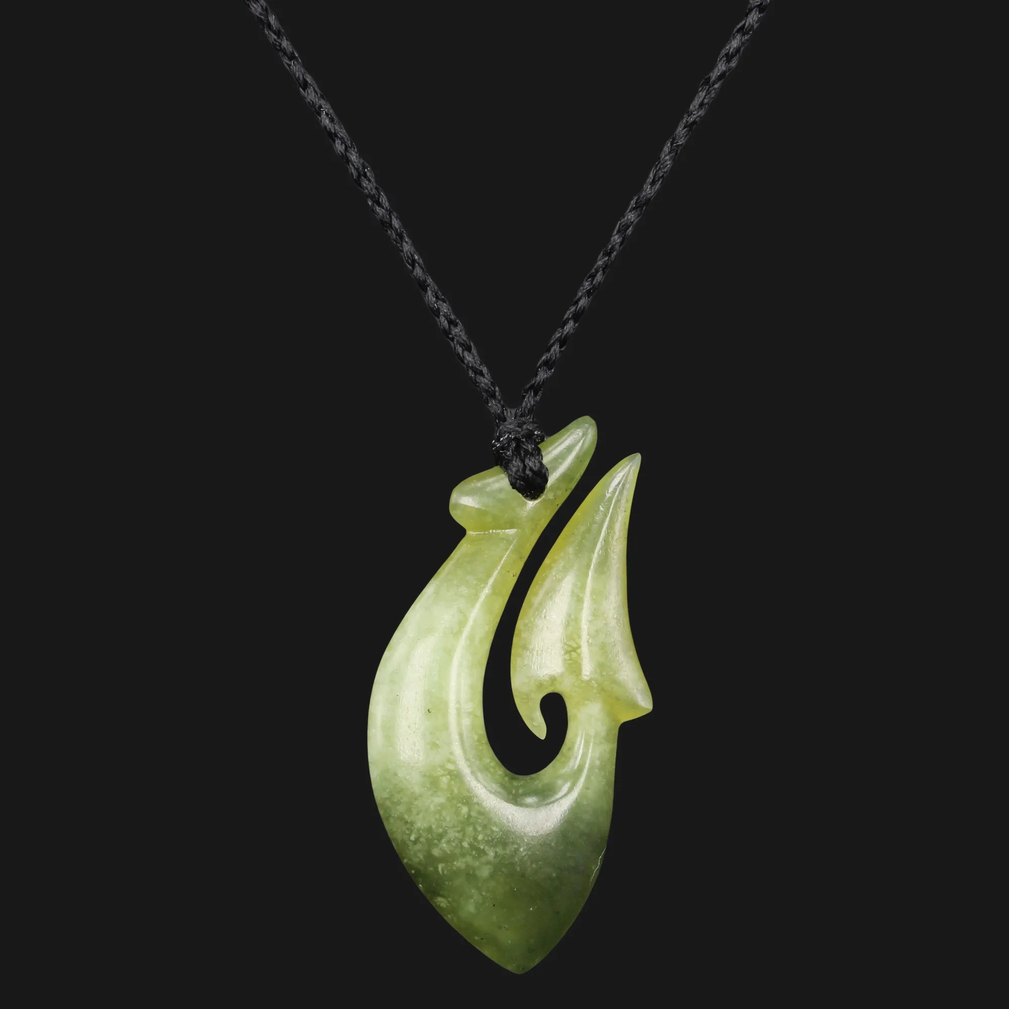 Hand-carved Green Flower Jade Maori Fish Hook Pendant Necklace - Perfect Gift for Her Unique Beauty Everyday Wear Maori Style Green Jade