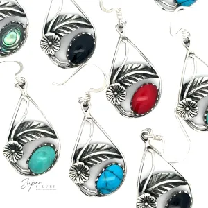 Inlaid Teardrop Earrings With Floral Setting