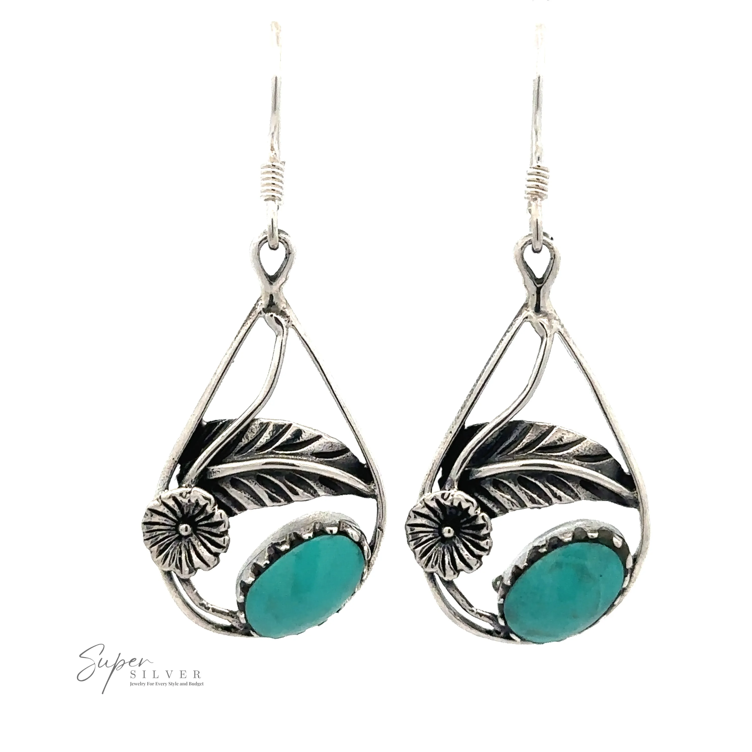 Inlaid Teardrop Earrings With Floral Setting