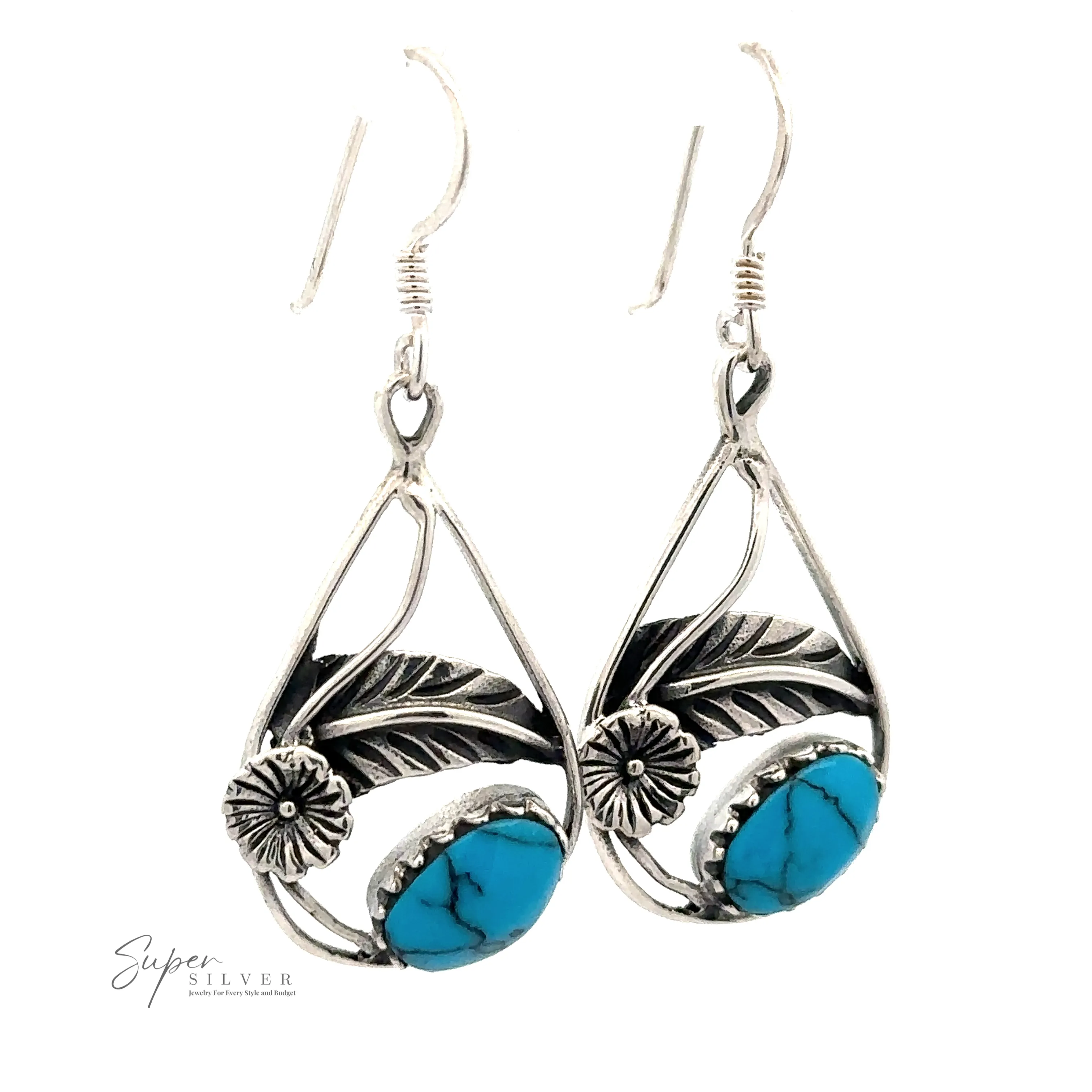 Inlaid Teardrop Earrings With Floral Setting