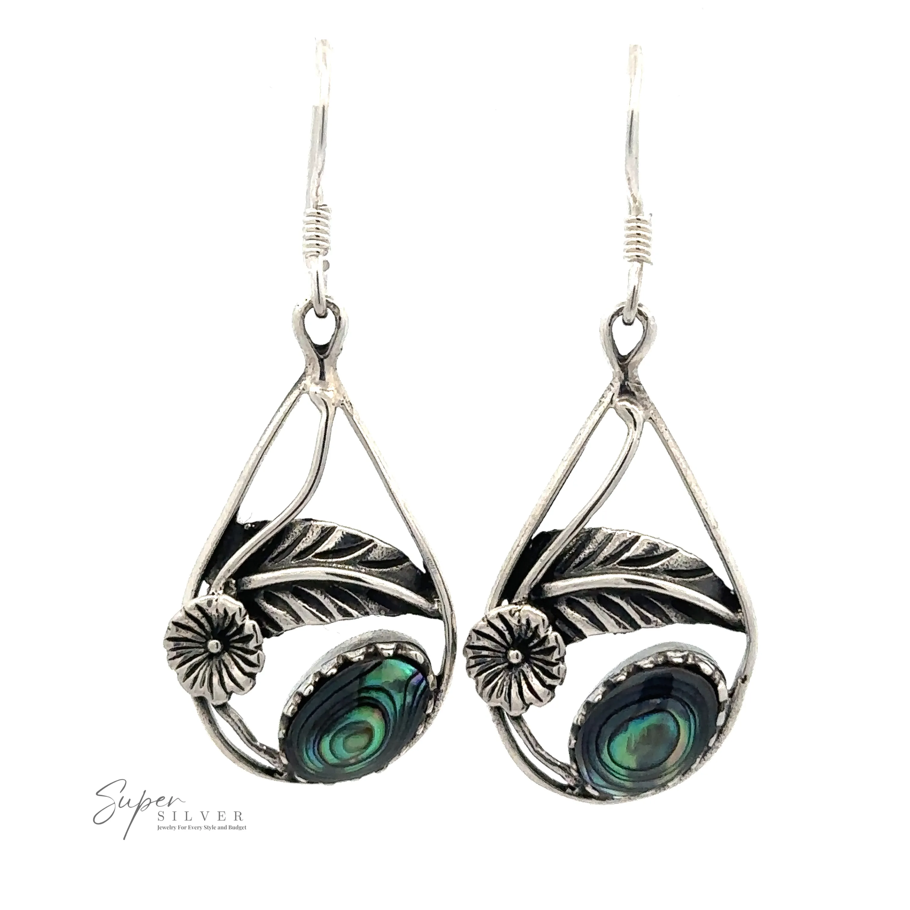 Inlaid Teardrop Earrings With Floral Setting