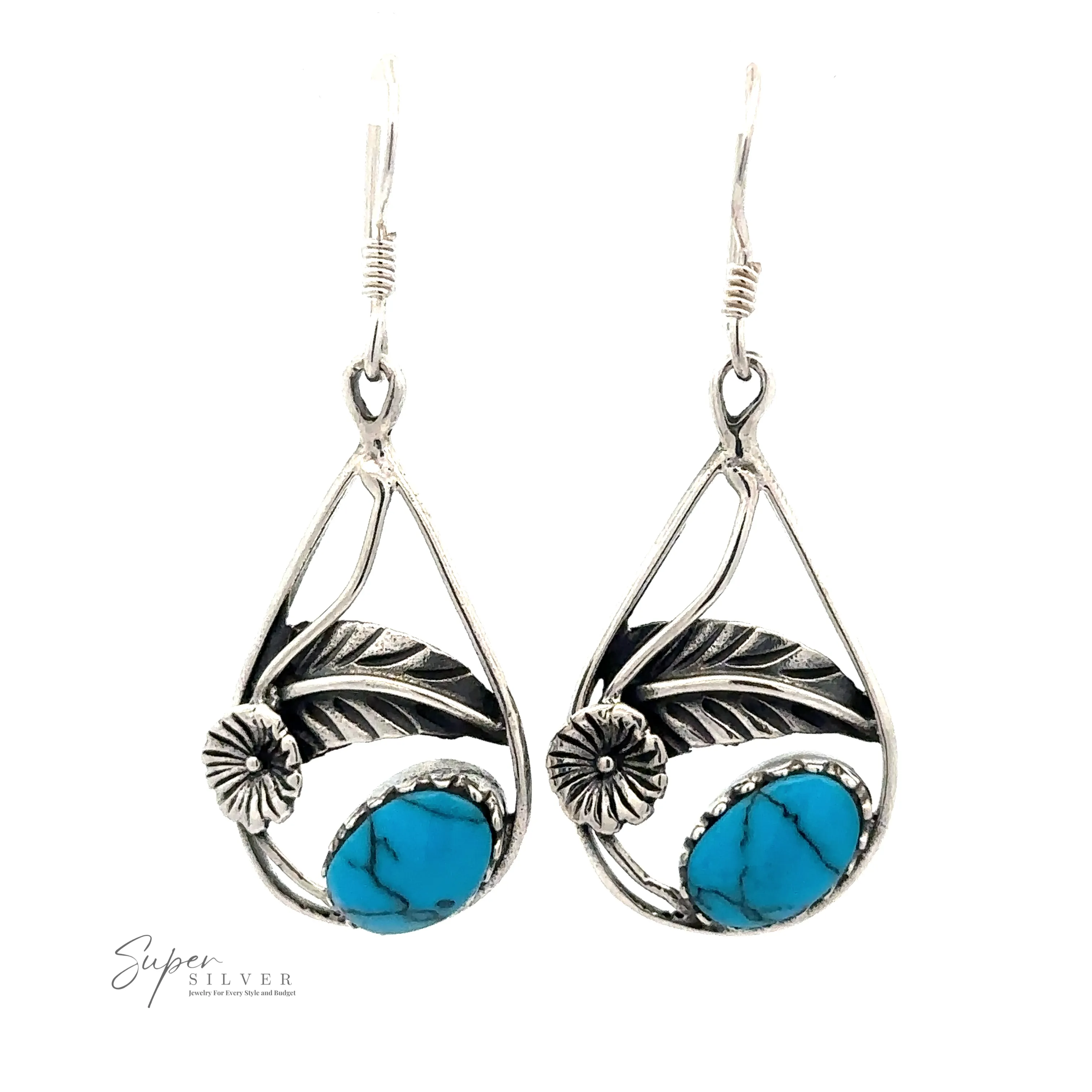 Inlaid Teardrop Earrings With Floral Setting