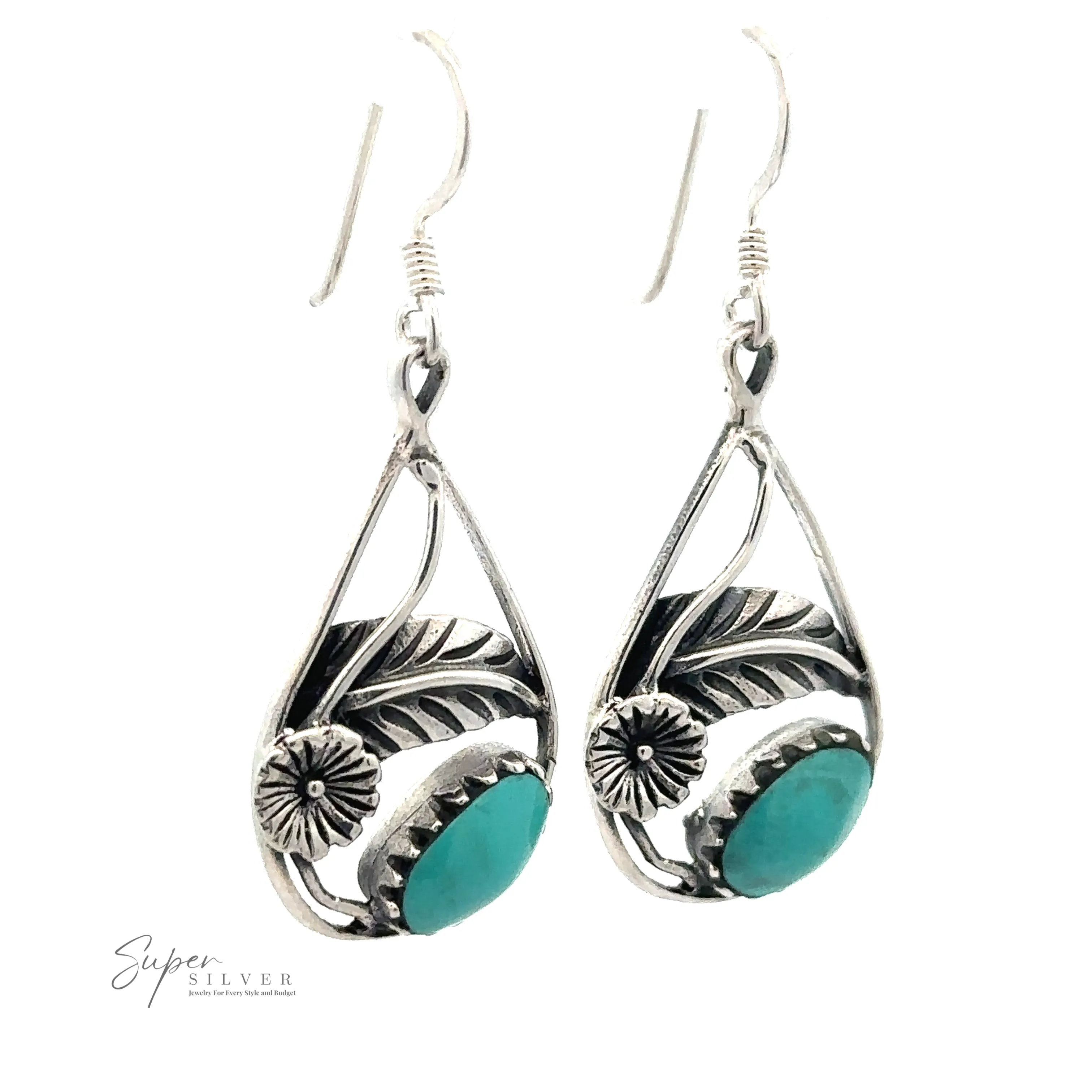 Inlaid Teardrop Earrings With Floral Setting