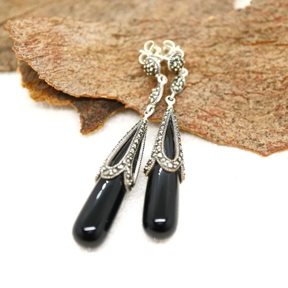 Jade and Marcasite Necklace in Sterling Silver, Sterling silver Jade and marcasite necklace