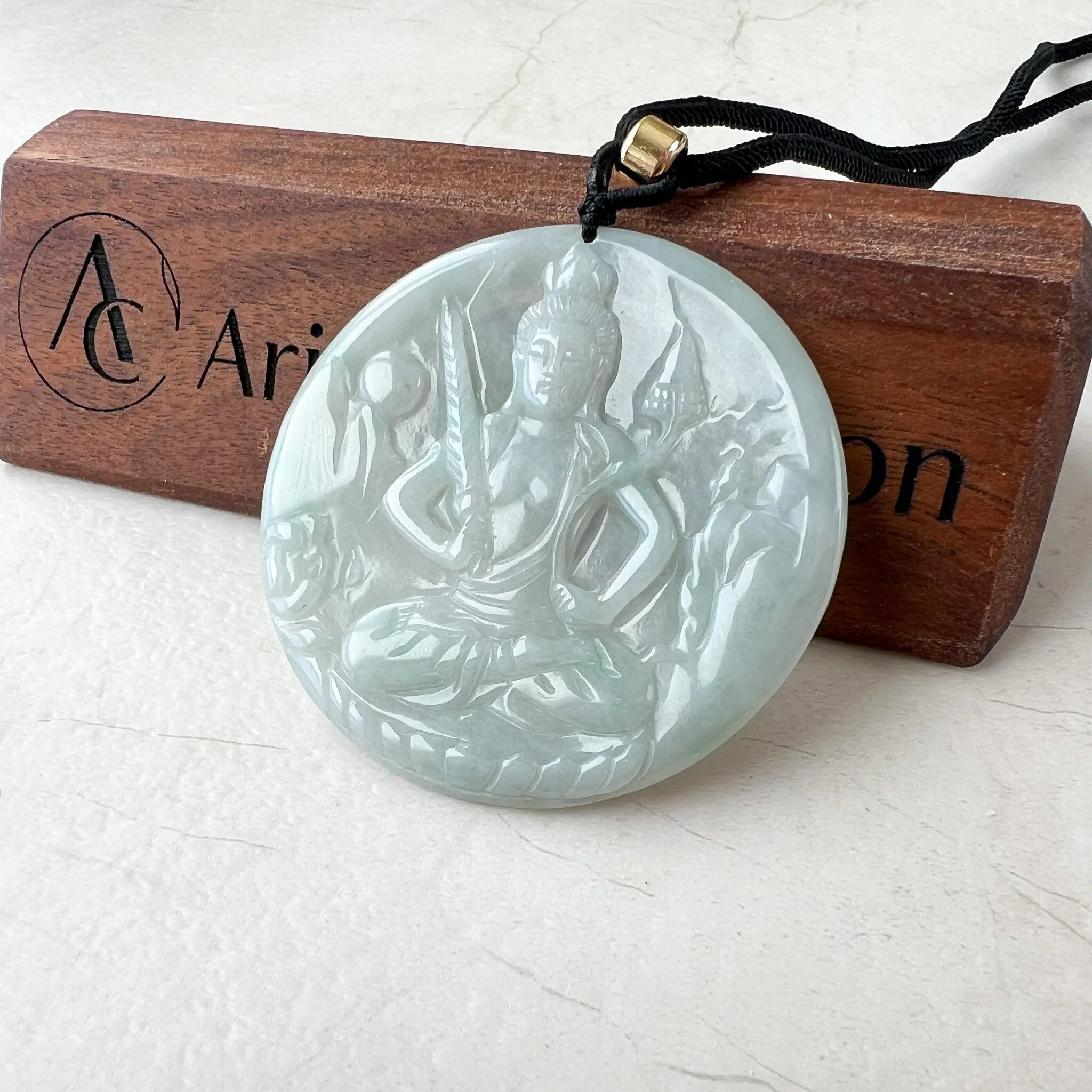Jadeite Jade Akasagarbha Buddha, Xu Kong Zang, bodhisattva, Hư Không Tạng Bồ Tát, 虚空藏菩萨, Hand Carved Pendant Necklace, YJ-0522-0424652