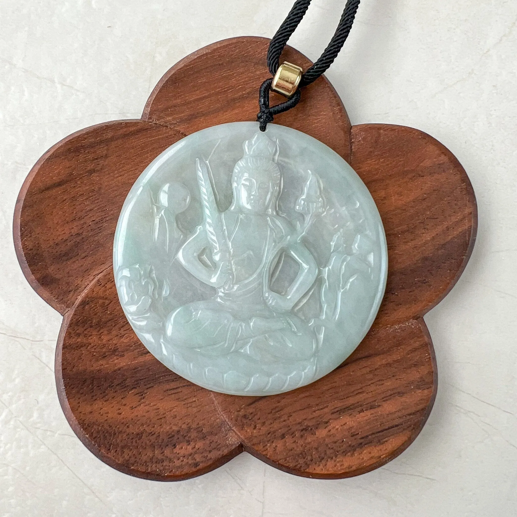 Jadeite Jade Akasagarbha Buddha, Xu Kong Zang, bodhisattva, Hư Không Tạng Bồ Tát, 虚空藏菩萨, Hand Carved Pendant Necklace, YJ-0522-0424652
