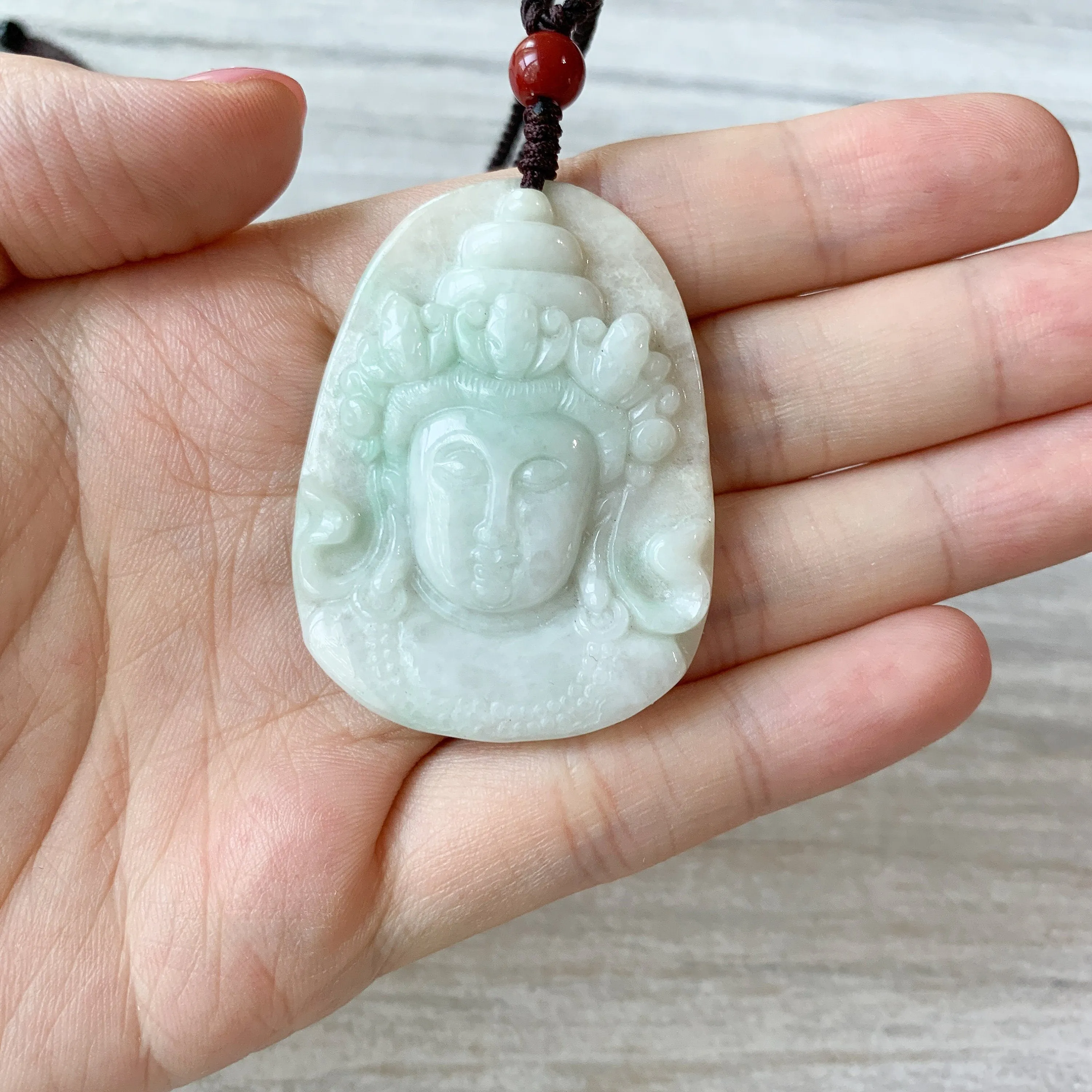 Jadeite Jade Guan Yin Head Carved Pendant, YW-0110-1647066074