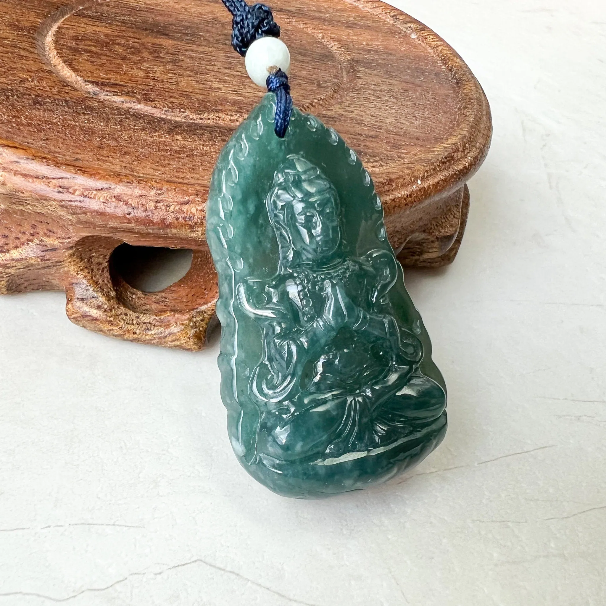 Jadeite Jade Guan Yin Kwan Yin Avalokitesvara Semi-Translucent Carved Pendant Necklace, ZYF-0622-1660944269