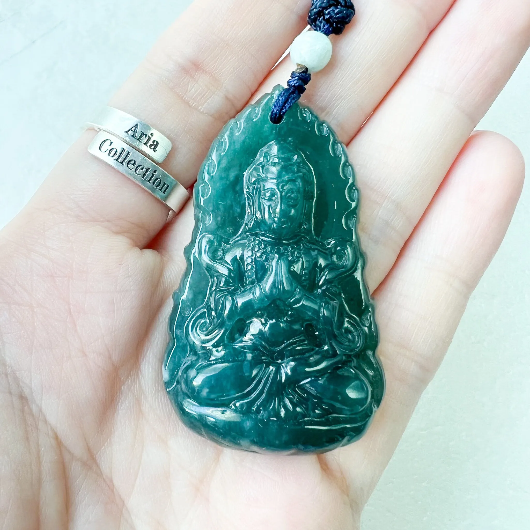 Jadeite Jade Guan Yin Kwan Yin Avalokitesvara Semi-Translucent Carved Pendant Necklace, ZYF-0622-1660944269