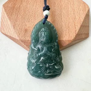 Jadeite Jade Guan Yin Kwan Yin Avalokitesvara Semi-Translucent Carved Pendant Necklace, ZYF-0622-1660944269
