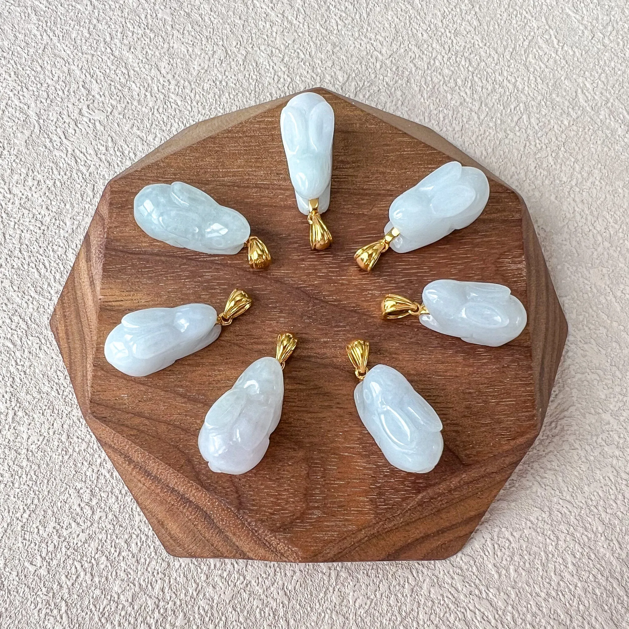 Jadeite Jade Rabbit Pendant with 18K Solid Gold, Set 3, SHWQ-0423-1704949575