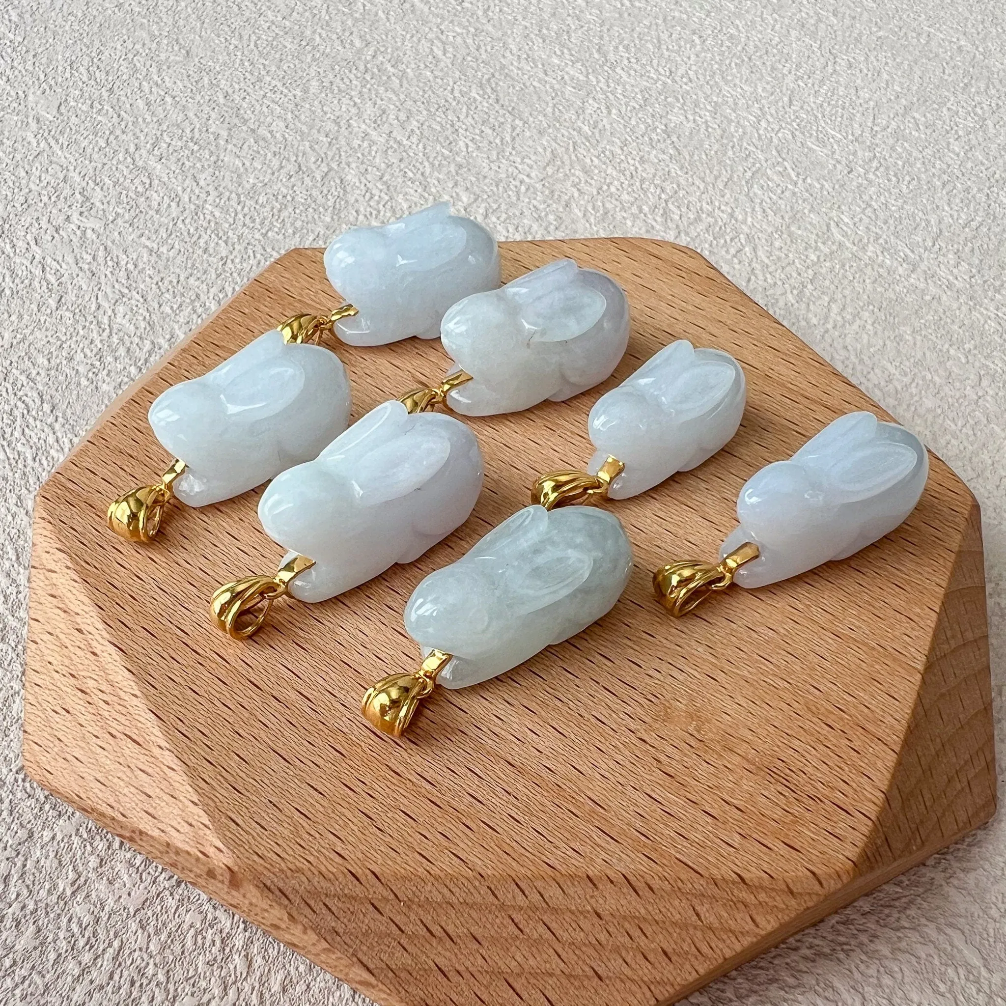 Jadeite Jade Rabbit Pendant with 18K Solid Gold, Set 3, SHWQ-0423-1704949575