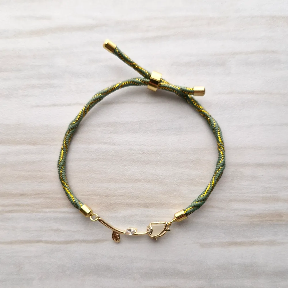 Kelly Moonstone Rose Metallic Corded Slider Bracelet