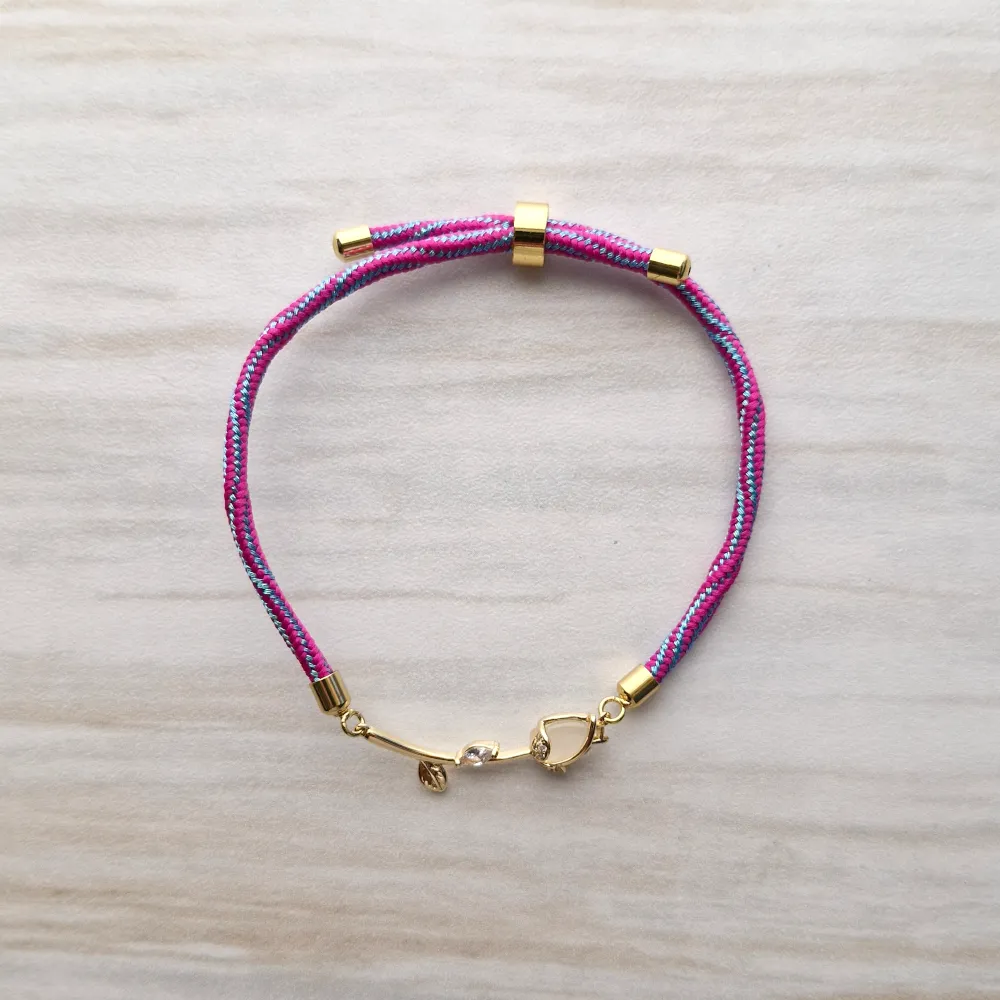 Kelly Moonstone Rose Metallic Corded Slider Bracelet