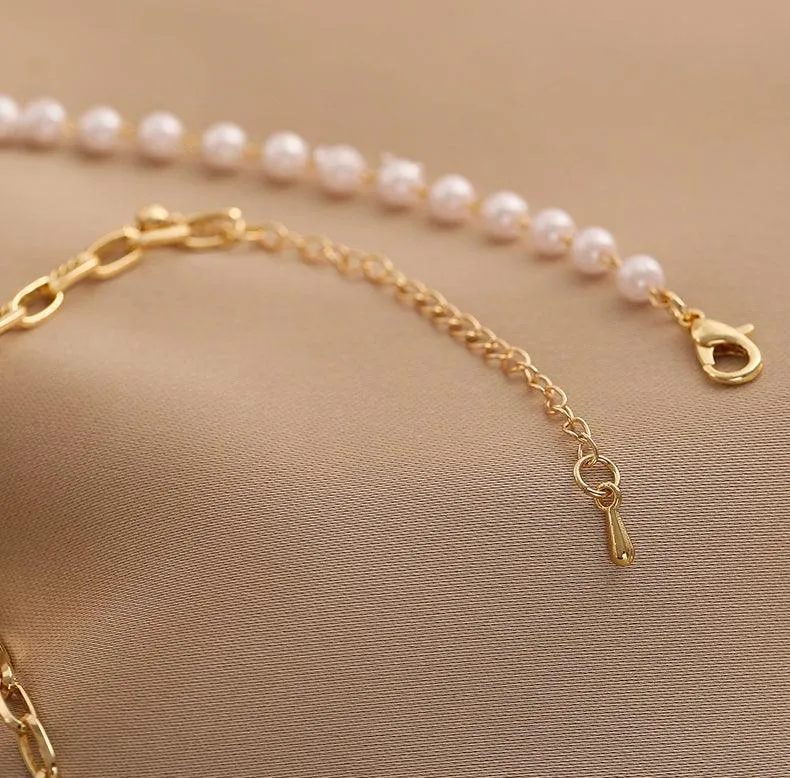 Ladies Lux Golden Beads and Pearl Necklace SKAJ001