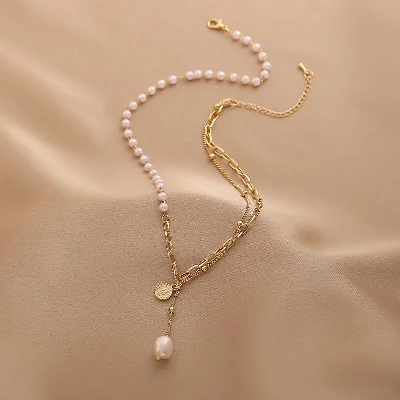 Ladies Lux Golden Beads and Pearl Necklace SKAJ001