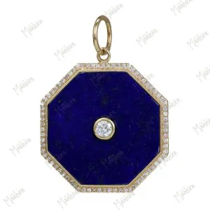 Lapis Hexagon Diamond Pendant