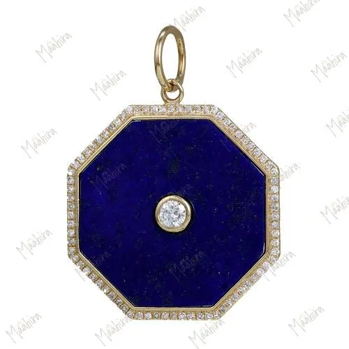 Lapis Hexagon Diamond Pendant