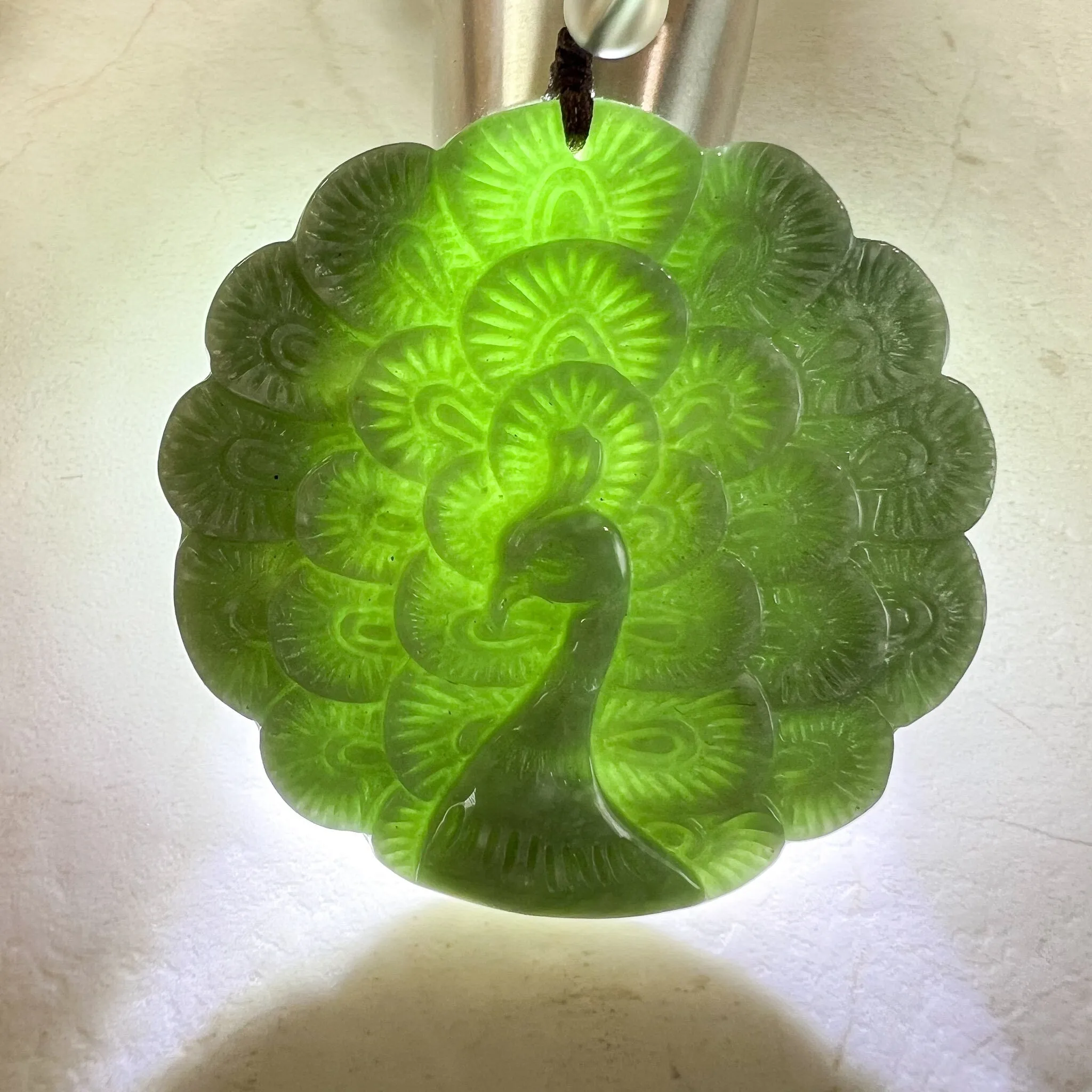 Large Green Jadeite Jade Peacock Carved Pendant, YJ-0522-0426883