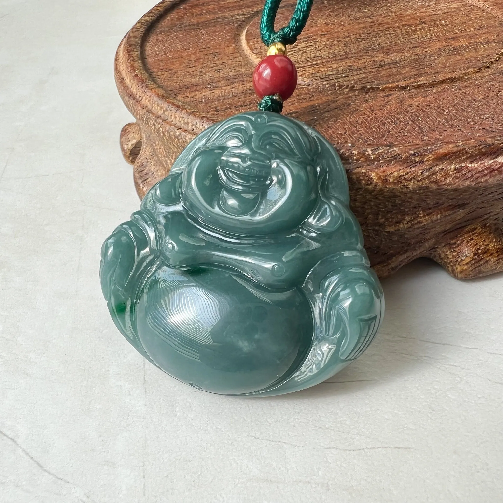 Large Happy Buddha, Blue Green Jadeite Jade Carved Jadeite Pendant, Budai, ZYF-0322-1651518861