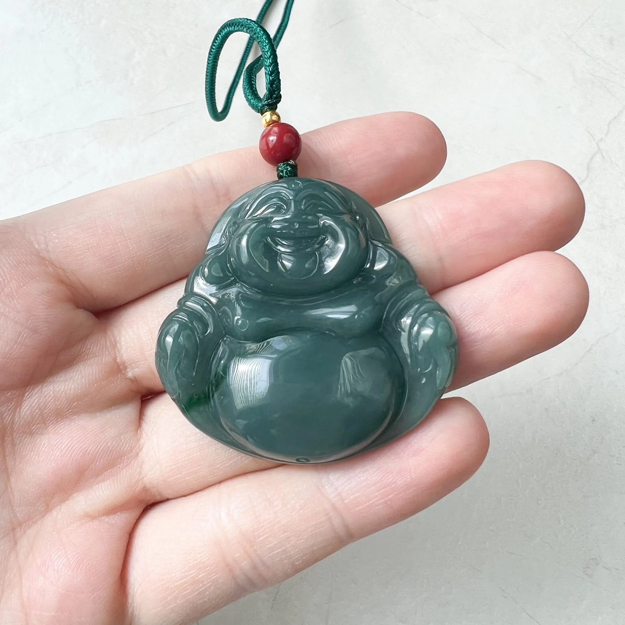 Large Happy Buddha, Blue Green Jadeite Jade Carved Jadeite Pendant, Budai, ZYF-0322-1651518861