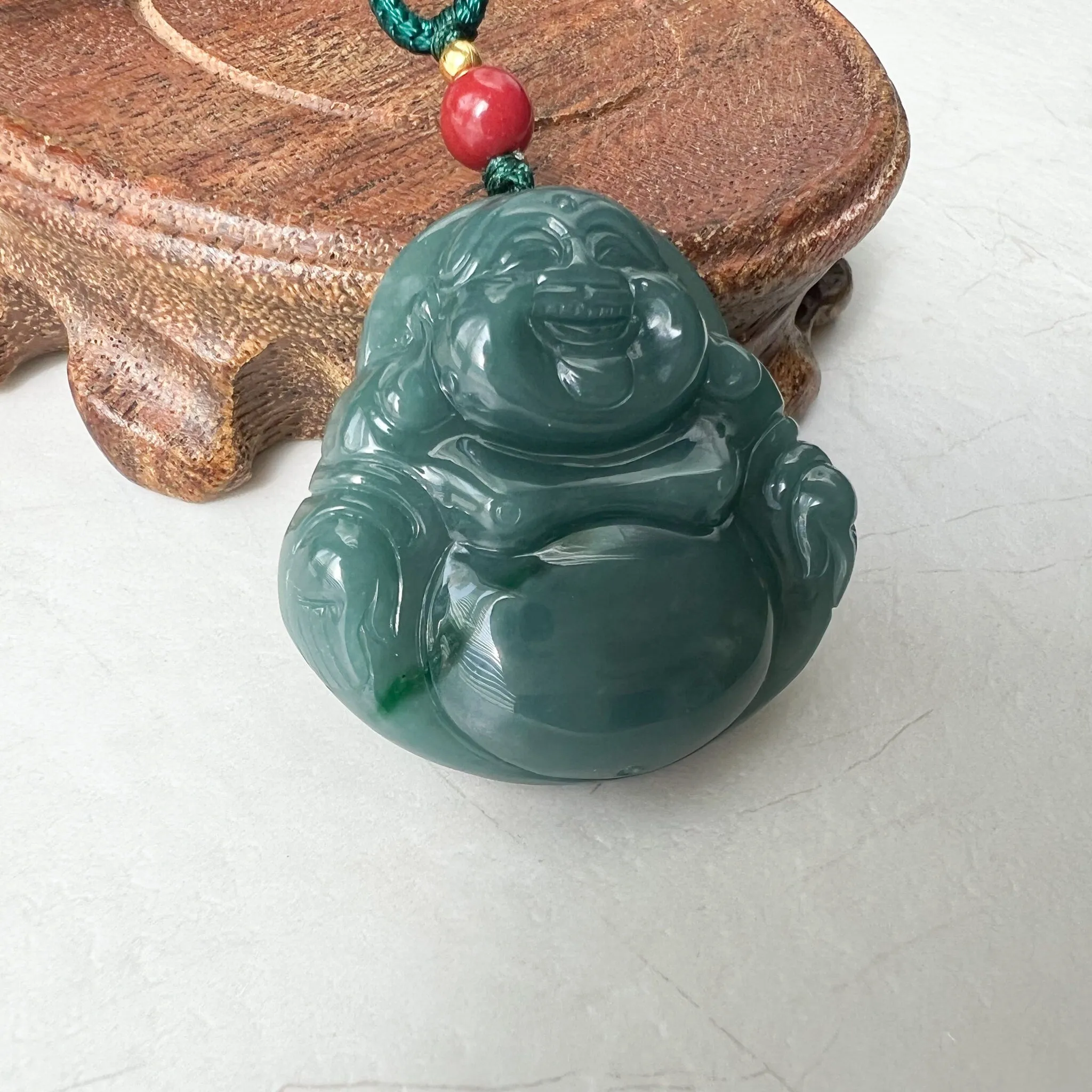 Large Happy Buddha, Blue Green Jadeite Jade Carved Jadeite Pendant, Budai, ZYF-0322-1651518861