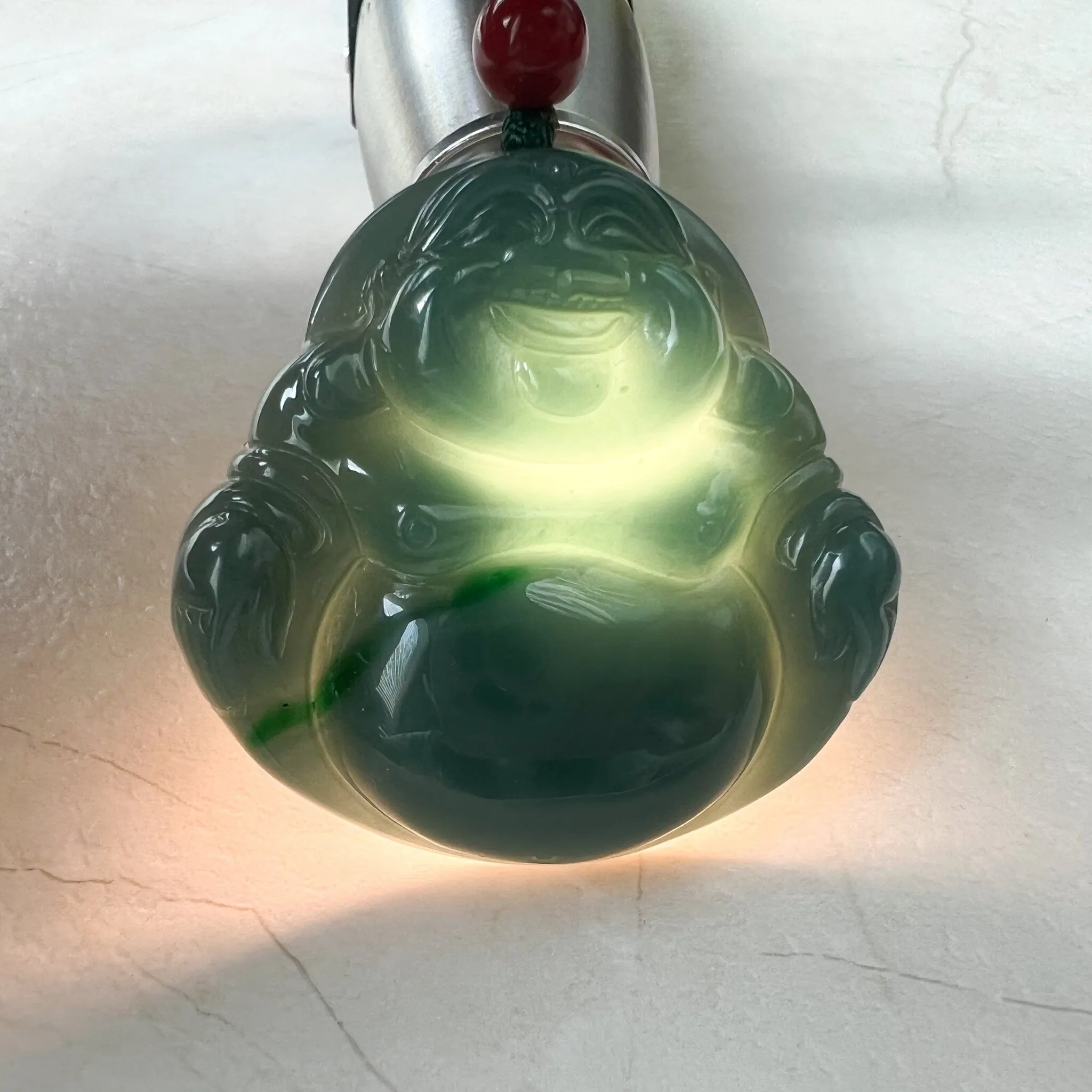 Large Happy Buddha, Blue Green Jadeite Jade Carved Jadeite Pendant, Budai, ZYF-0322-1651518861