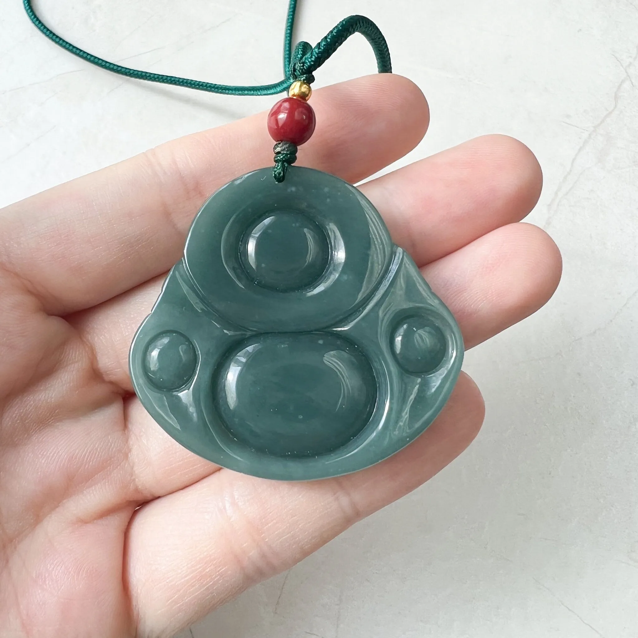 Large Happy Buddha, Blue Green Jadeite Jade Carved Jadeite Pendant, Budai, ZYF-0322-1651518861