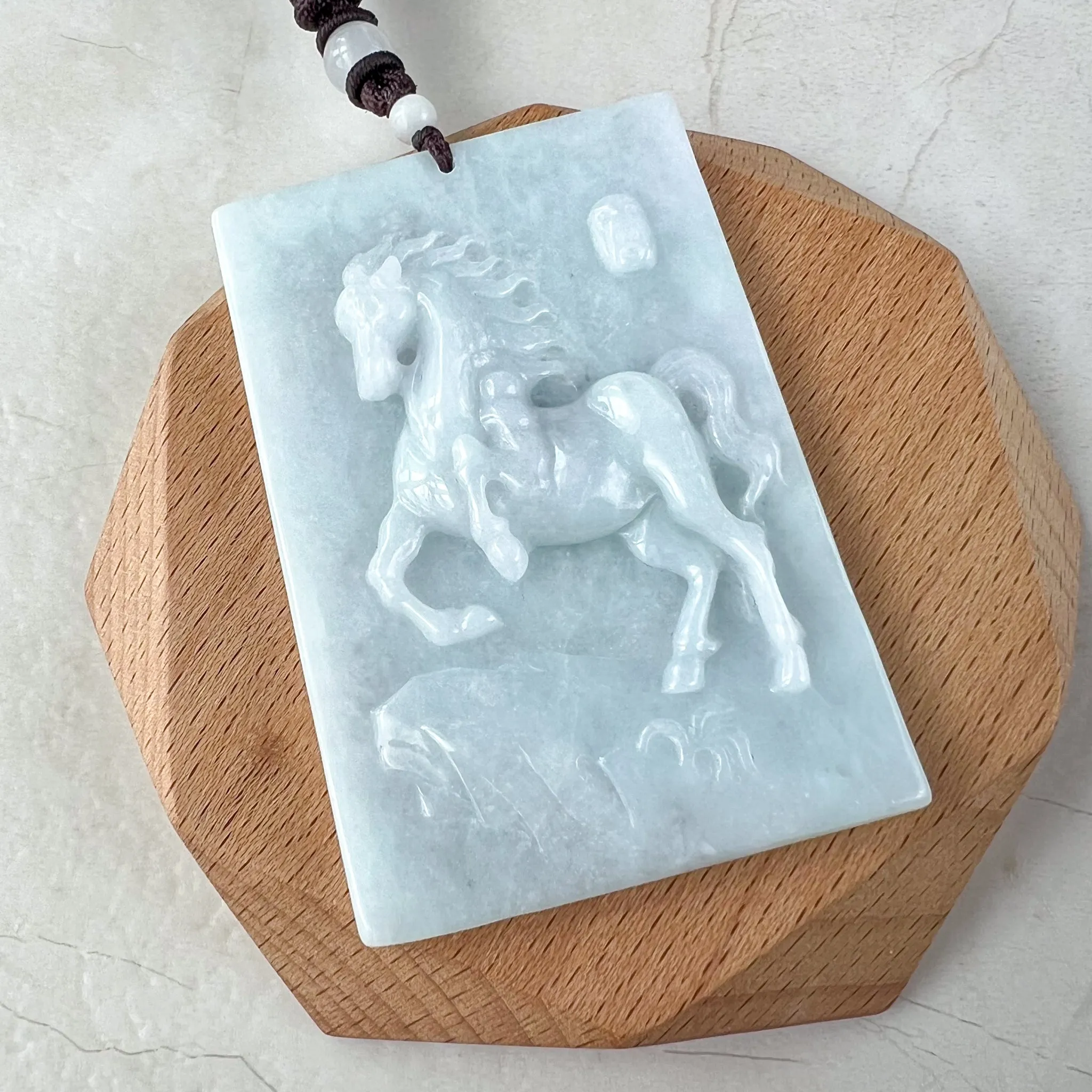 Large Horse Jade Jadeite Chinese Zodiac Carved Pendant Necklace, YJ-0321-0330675