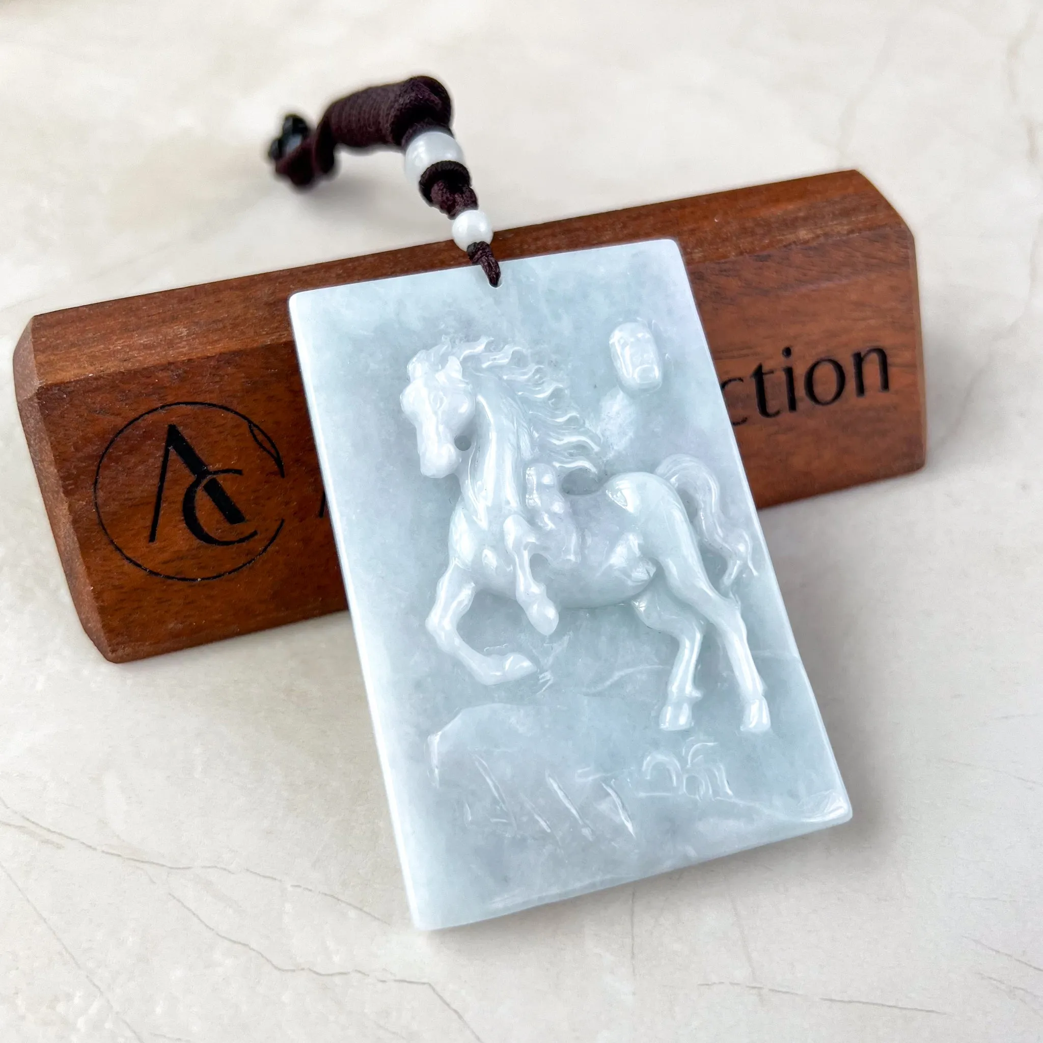 Large Horse Jade Jadeite Chinese Zodiac Carved Pendant Necklace, YJ-0321-0330675