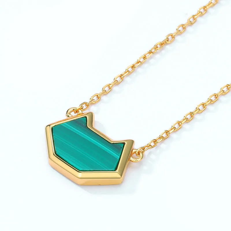 Malachite Simple Kitty Pendant Sterling Silver Necklace