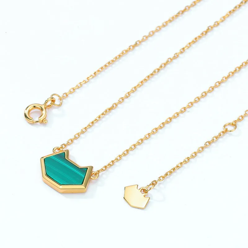 Malachite Simple Kitty Pendant Sterling Silver Necklace