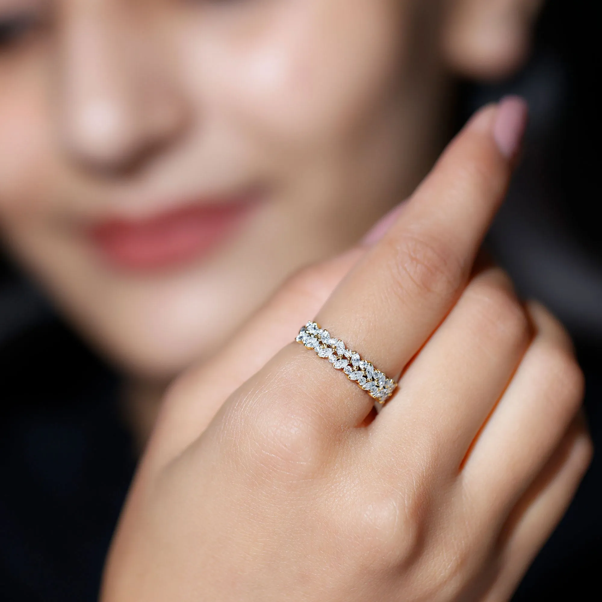 Marquise and Round Moissanite Half Eternity Ring