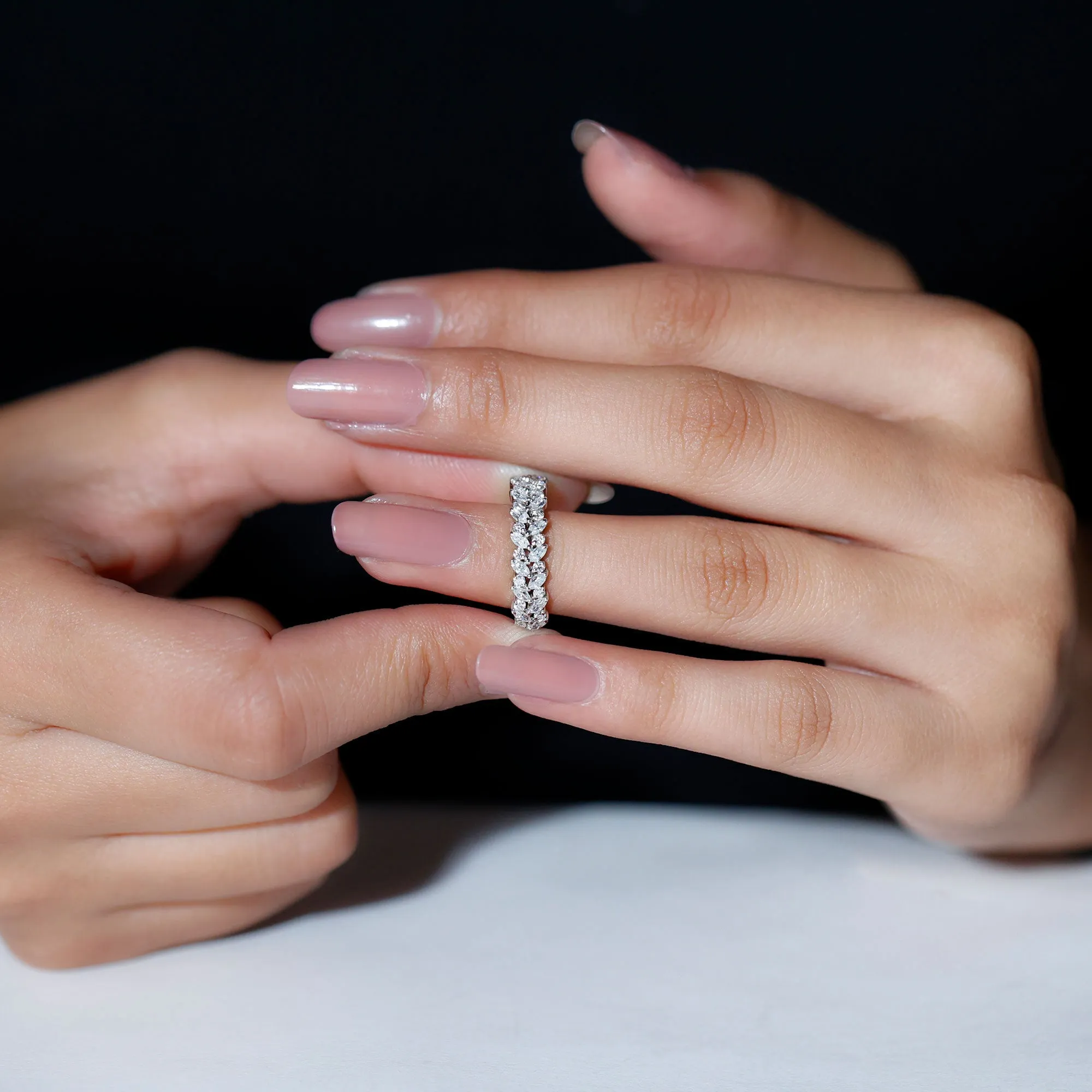 Marquise and Round Moissanite Half Eternity Ring